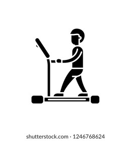 Treadmill black icon, vector sign on isolated background. Treadmill concept symbol, illustration 