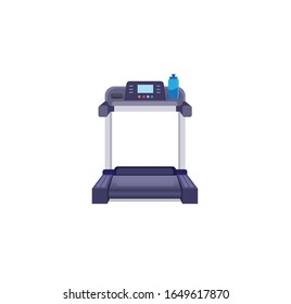 treadmill electronic in front view with drink bottle gym equipment symbol icon in cartoon flat illustration vector isolated in white background