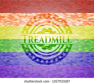 Treadmill emblem on mosaic background with the colors of the LGBT flag