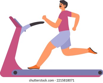 Treadmill exercises for cardio, isolated male character running in gym. Sports and working out, training body and strengthening organism. Gym doing fitness and growing muscles. Vector in flat style