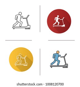 Treadmill icon. Flat design, linear and color styles. Exercise machine. Isolated vector illustrations