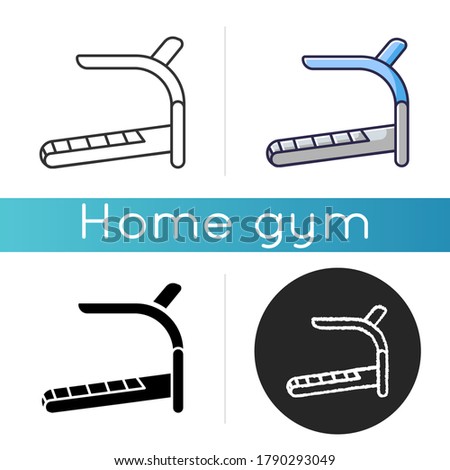 Treadmill icon. Linear black and RGB color styles. Home gym equipment. Sport gear for indoor jogging exercises, stamina and cardio training. Running machine isolated vector illustrations