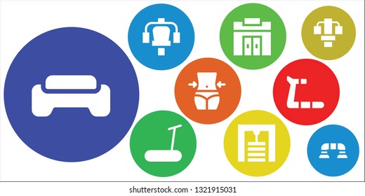 treadmill icon set. 9 filled treadmill icons.  Collection Of - Gym, Gym station, Treadmill, Fitness, Push up