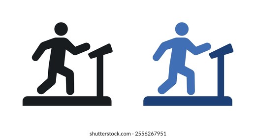 Treadmill icon set in black and colored versions.