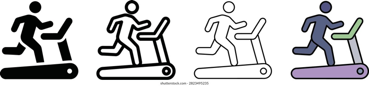 Treadmill Icon Set: Solid, Outline and Modern Flat Color