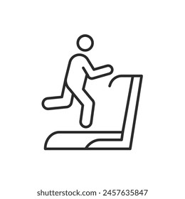 Treadmill icon. A stylized depiction of an individual using a treadmill, representing cardio workouts, running, and fitness activities. Ideal for use in gym signage, fitness apps. Vector illustration