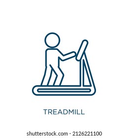 Laufband-Symbol. Dünne lineare Laufbänder, Umrisssymbol einzeln auf weißem Hintergrund. Zeilensymbol für Vektorfräsen, Symbol für Web und Mobilfunk