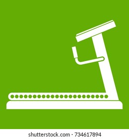 Treadmill icon white isolated on green background. Vector illustration