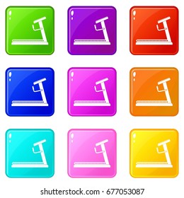 Treadmill icons of 9 color set isolated vector illustration