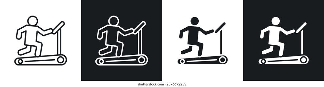 Treadmill icons collection in black and white solid and line style