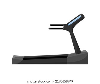 Treadmill aislado. Ilustración plana vectorial del equipo de fitness sobre fondo blanco. Vista lateral del elemento de diseño deportivo. La cinta de correr negra para la resistencia.