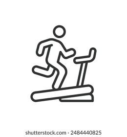 Treadmill, in line design. Treadmill, exercise machine, running, fitness equipment, cardio workout, gym equipment, running machine on white background vector. Treadmill editable stroke icon.