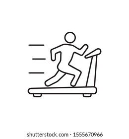 Treadmill linear icon. Thin line illustration. Exercise machine. Contour symbol. Vector isolated outline drawing. Man on treadmill sign.