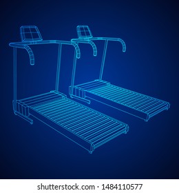 Treadmill machine. Gym and fitness equipment. Wireframe low poly mesh vector illustration.