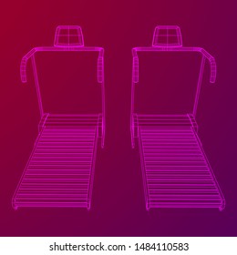 Treadmill machine. Gym and fitness equipment. Wireframe low poly mesh vector illustration.