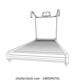 Treadmill machine. Gym and fitness equipment. Wireframe low poly mesh vector illustration.
