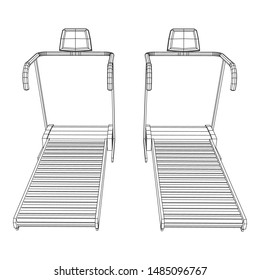 Treadmill machine. Gym and fitness equipment. Wireframe low poly mesh vector illustration.