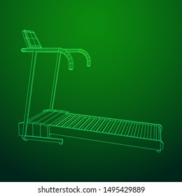 Treadmill machine. Gym and fitness equipment. Wireframe low poly mesh vector illustration.