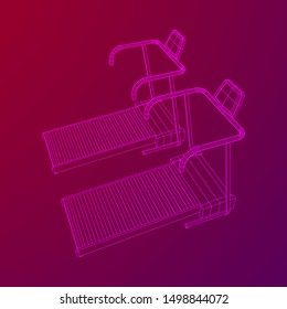 Treadmill machine. Gym and fitness equipment. Wireframe low poly mesh vector illustration.