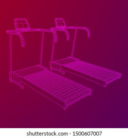Treadmill machine. Gym and fitness equipment. Wireframe low poly mesh vector illustration.