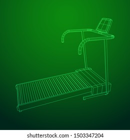Treadmill machine. Gym and fitness equipment. Wireframe low poly mesh vector illustration.