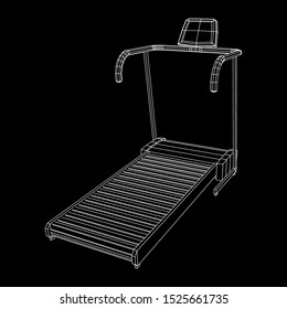 Treadmill machine. Gym and fitness equipment. Wireframe low poly mesh vector illustration.