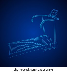 Treadmill machine. Gym and fitness equipment. Wireframe low poly mesh vector illustration.