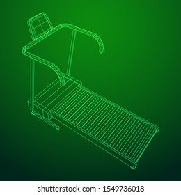 Treadmill machine. Gym and fitness equipment. Wireframe low poly mesh vector illustration.