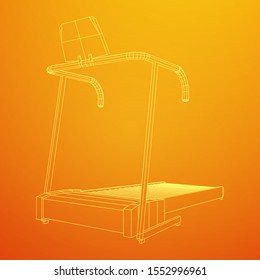 Treadmill machine. Gym and fitness equipment. Wireframe low poly mesh vector illustration.