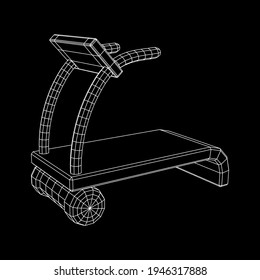 Treadmill machine. Gym and fitness equipment. Wireframe low poly mesh vector illustration.