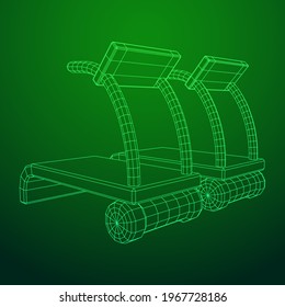 Treadmill machine. Gym and fitness equipment. Wireframe low poly mesh vector illustration.