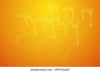Treadmill machine. Gym and fitness equipment. Wireframe low poly mesh vector illustration.