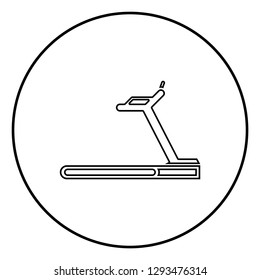 Treadmill machine icon black color outline vector illustration flat style simple image in circle round