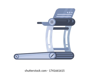 Treadmill machine. Sports equipment and simulators. Decoration element for Gym and fitness. Vector illustration in cartoon flat style isolated in white background. 