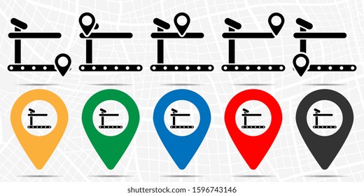 The treadmill, mill, speedwalk icon in location set. Simple glyph, flat illustration element of gym theme icons