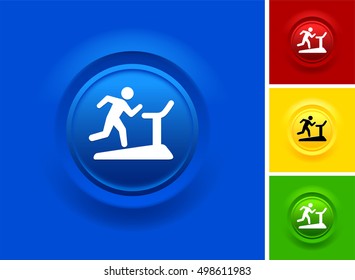 Treadmill on Blue Bevel Round Button