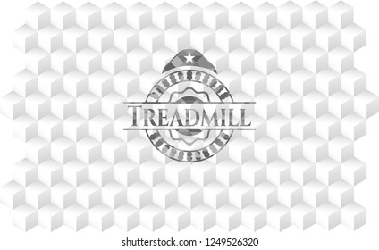 Treadmill realistic grey emblem with cube white background