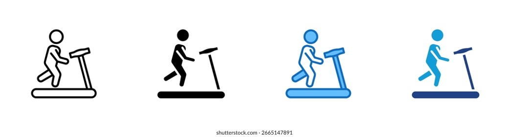 Treadmill Run - Multi Style Icon Sheet Vector Design - person running on a treadmill, representing indoor exercise or fitness activity