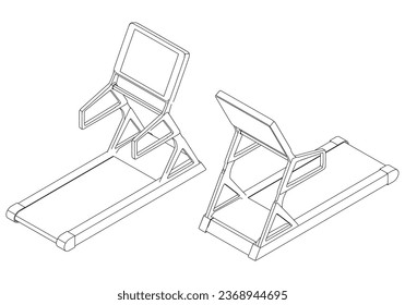 Treadmill running. Fitness, cardio, and muscle building machines, equipments set at gym. Workout and training concept. Vector illustration.