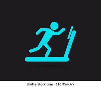 Treadmill running vector web icon isolated on black background, EPS 10, top view