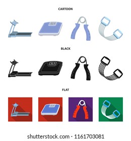 Treadmill, scales, expander and other equipment for training.Gym and workout set collection icons in cartoon,black,flat style vector symbol stock illustration web.