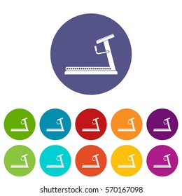 Treadmill set icons in different colors isolated on white background