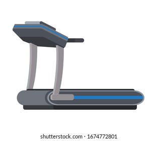 Treadmill simulator illustration. Fitness club cardio exercise equipment vector drawing. Indoor gym electric training machine, spinning bike clipart. Healthy lifestyle, sport workout