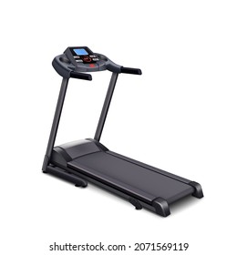 Treadmill Sportive Equipment For Training Vector. Treadmill Gym Electronic Tool For Running And Exercising Fitness Exercise. Runner Athlete Cardio Device Template Realistic 3d Illustration