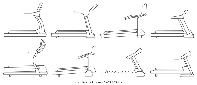 Treadmill vector outline set icon. Vector illustration runner equipment on white background. Isolated outline set icon treadmill.