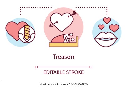 Treason concept icon. Relationship trouble, trust betrayal idea thin line illustration. Infidelity, dishonesty in marriage. Cheating couple in bed vector isolated outline drawing. Editable stroke