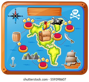 Treassure map with ship and chest illustration