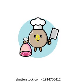 Treasure Bag Character Illustration Design Being A Chef Chopping Meat