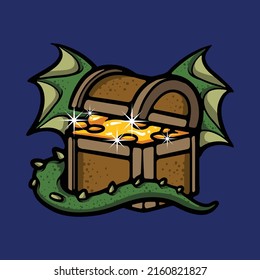 Treasure box with dragon character cartoon vector illustration