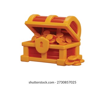 Schatzkiste mit Goldmünze Symbol 3D Rendering Konzept von Holz Schatztruhe gefüllt mit Goldmünzen Symbol Vektorgrafik